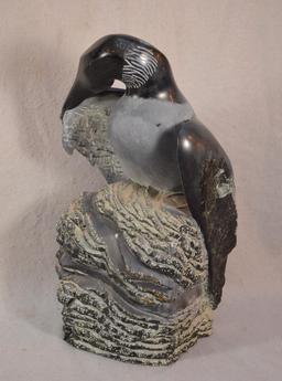 Dawn Nichols Walden(american),"preening Loon", Sculpture In Canadian Chlorite, Signed 96