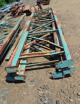 Lot of Steel Pallet Rack Uprights Shelf Rails Etc. AS IS.