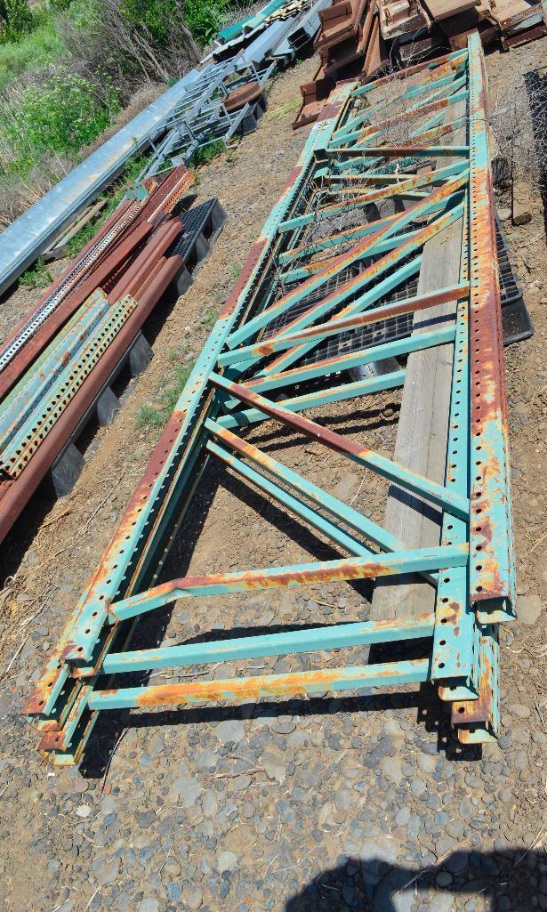 Lot of Steel Pallet Rack Uprights Shelf Rails Etc. AS IS.