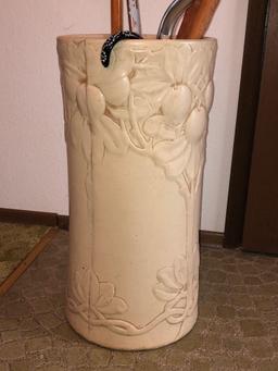 21-1/2" Stoneware Umbrella Stand (2) Walking Sticks (3) Canes and (1) Walker