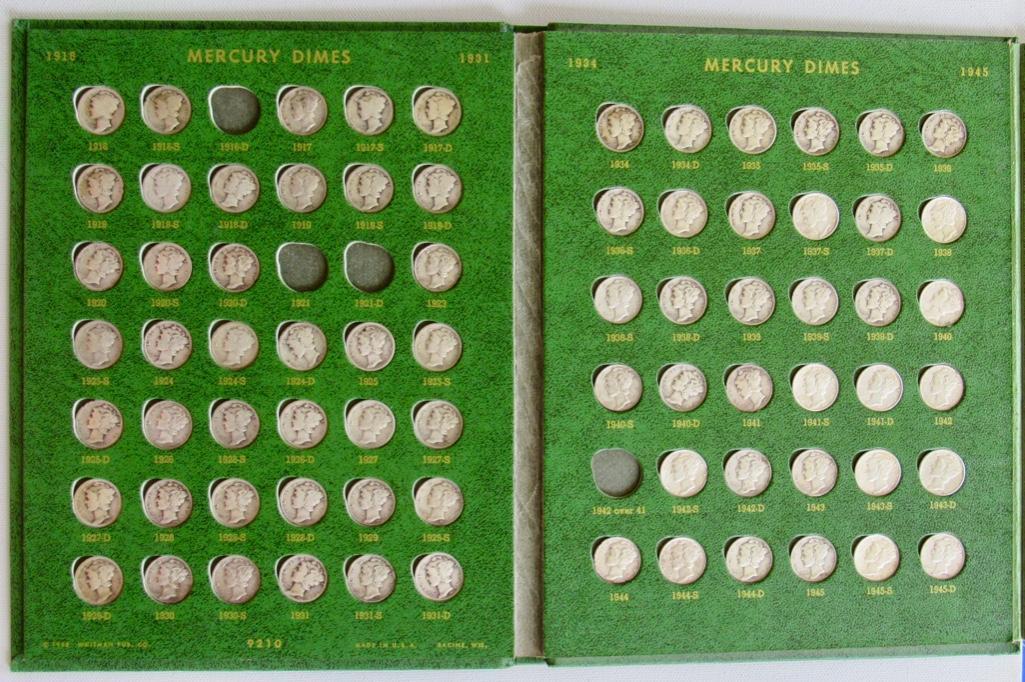 Lot of 136 Mercury and Roosevelt Dimes in Whitman Folder