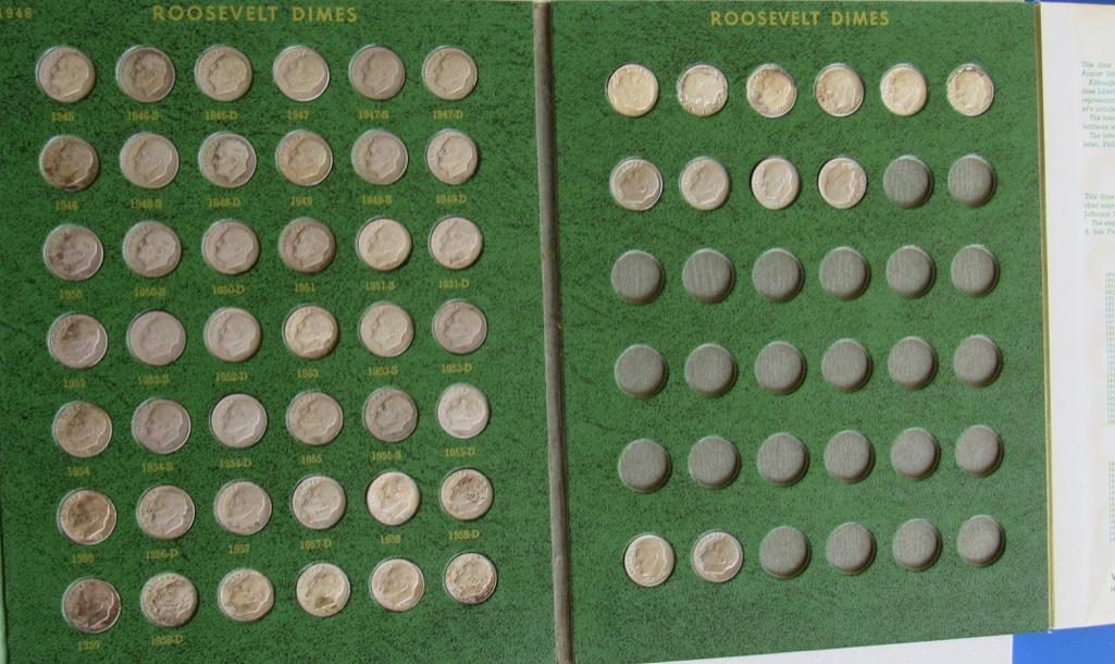 Lot of 136 Mercury and Roosevelt Dimes in Whitman Folder