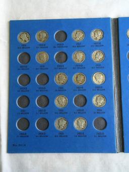 Lot of 2 partial Whitman Mercury Head Dime folders 1916-1945 (60+ coins in folders)