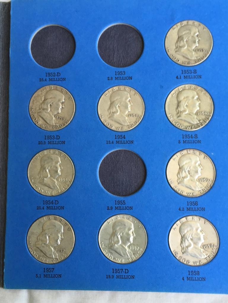 Partial filled Whitman Coin folders Franklin & Kennedy Silver Half Dollars (29 coins included)