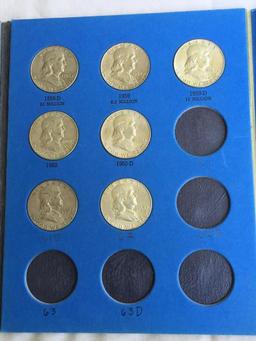 Partial filled Whitman Coin folders Franklin & Kennedy Silver Half Dollars (29 coins included)