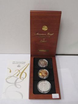 1997 American Eagle Impressions of Liberty 3 coin Platinum, Gold & Silver Anniversary Set