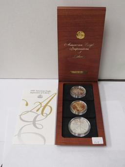 1997 American Eagle Impressions of Liberty 3 coin Platinum, Gold & Silver Anniversary Set