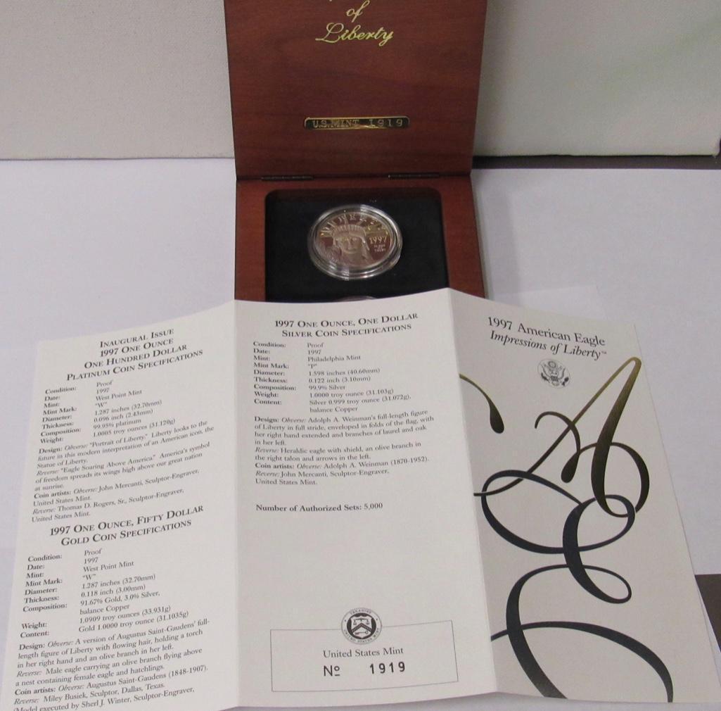 1997 American Eagle Impressions of Liberty 3 coin Platinum, Gold & Silver Anniversary Set