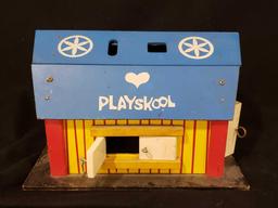 (1) Vintage Playskool Lock-Up Barn w/ Blocks, (1) Fisher-Price Tumbler Tower & (1)Chatter Telephone