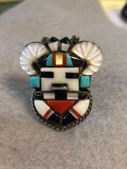 R.C. Sr. Zuni Sterling Silver Kachina Style Ring