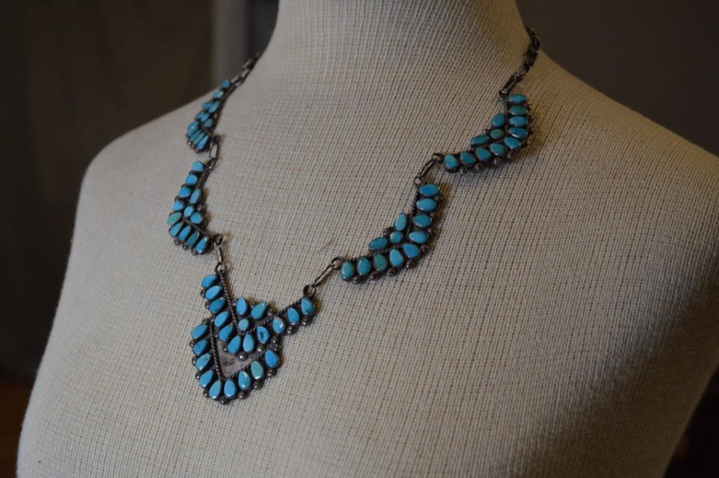 Sterling Silver w/ Inset Turquoise Necklace