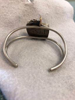 Sterling Silver Bracelet w/ Turqouise Inset & Gold Washed Mount