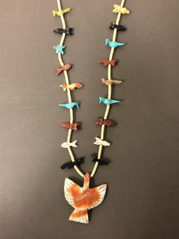 Southwestern Necklace w/ Carved Animals & Large Bird Pendandt