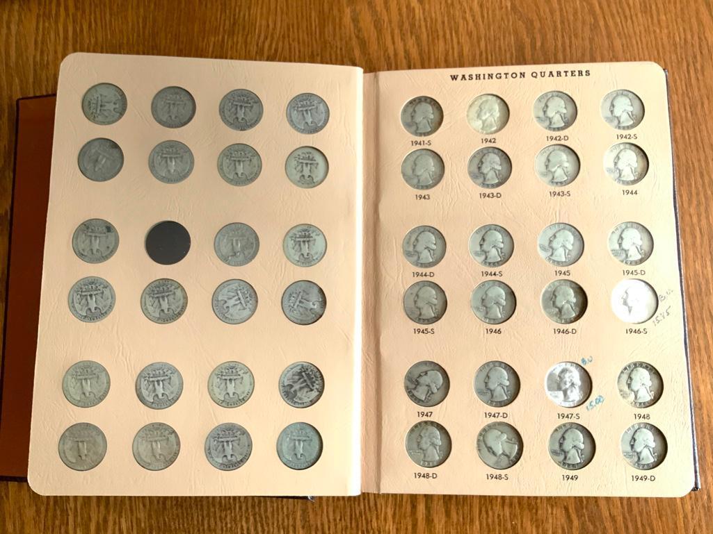 Washington Quarter World Coin Library Album (incomplete) 136 coins including 82 silver quarters