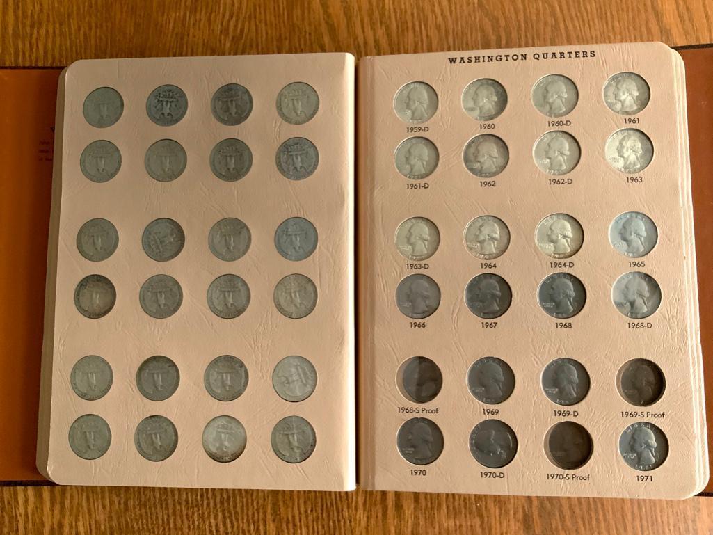 Washington Quarter World Coin Library Album (incomplete) 136 coins including 82 silver quarters