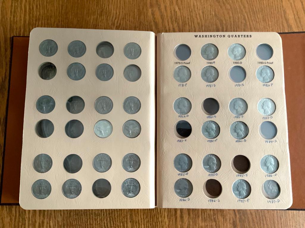 Washington Quarter World Coin Library Album (incomplete) 136 coins including 82 silver quarters