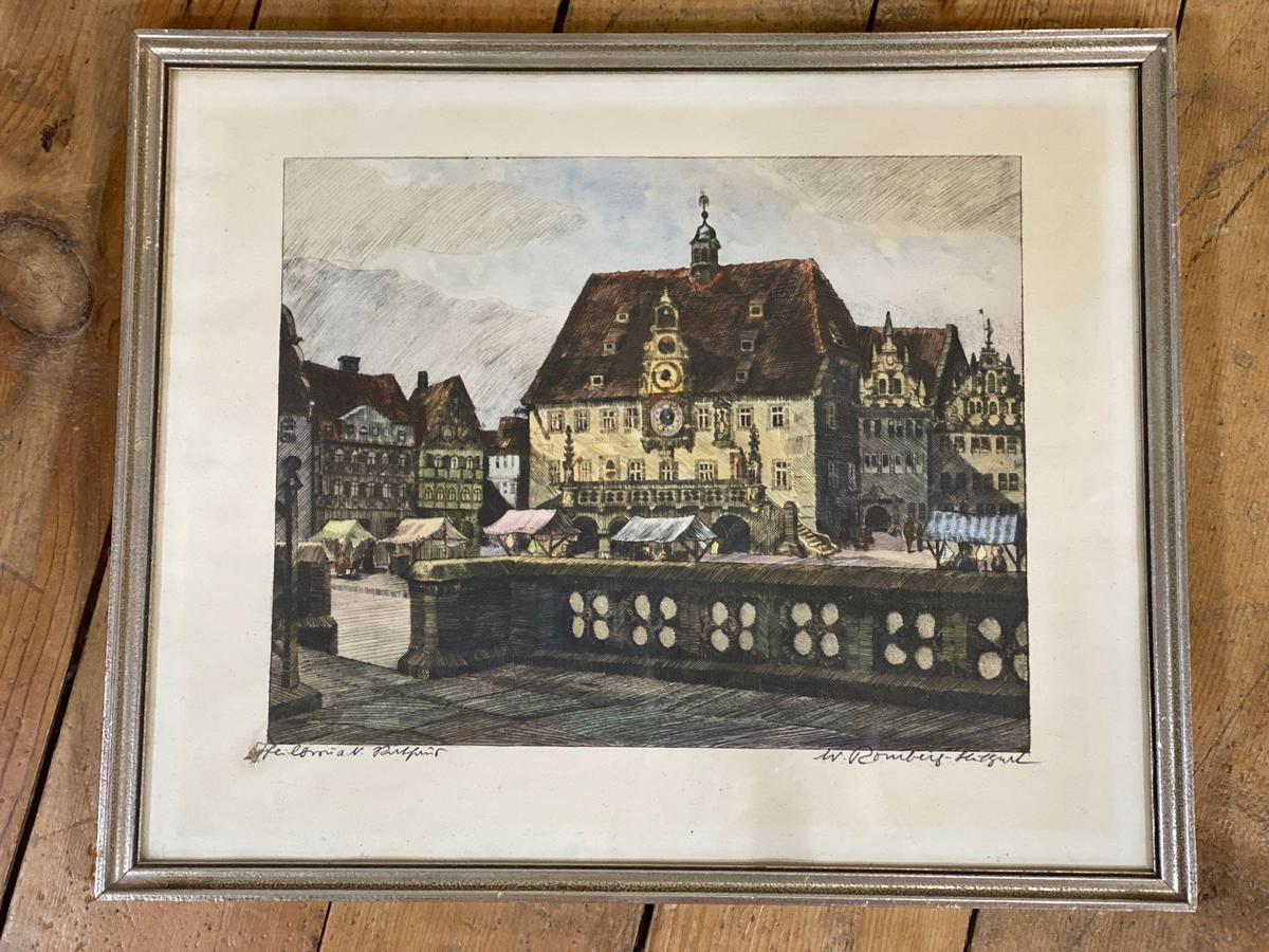 W. Romberg(1898 - 1973 German) "The Colonial Portofino" Signed Colored Etching