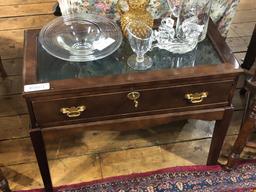 Small Glass Top & Black Walnut Locking Curio Display Table w/ Stand