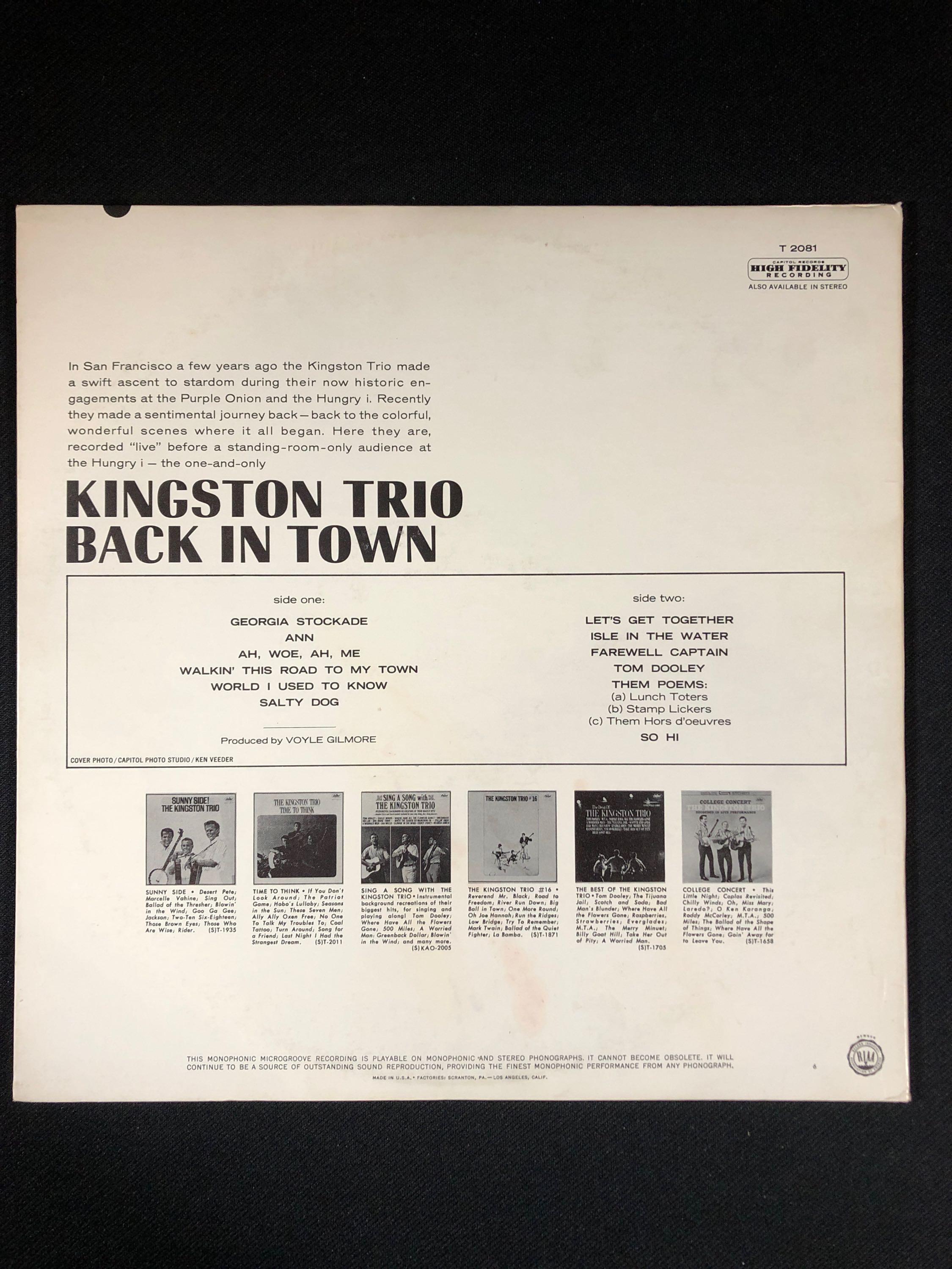 The Kingston Trio "Back In Town Recorded Live At San Francisco's Hungry !" Autographed Album