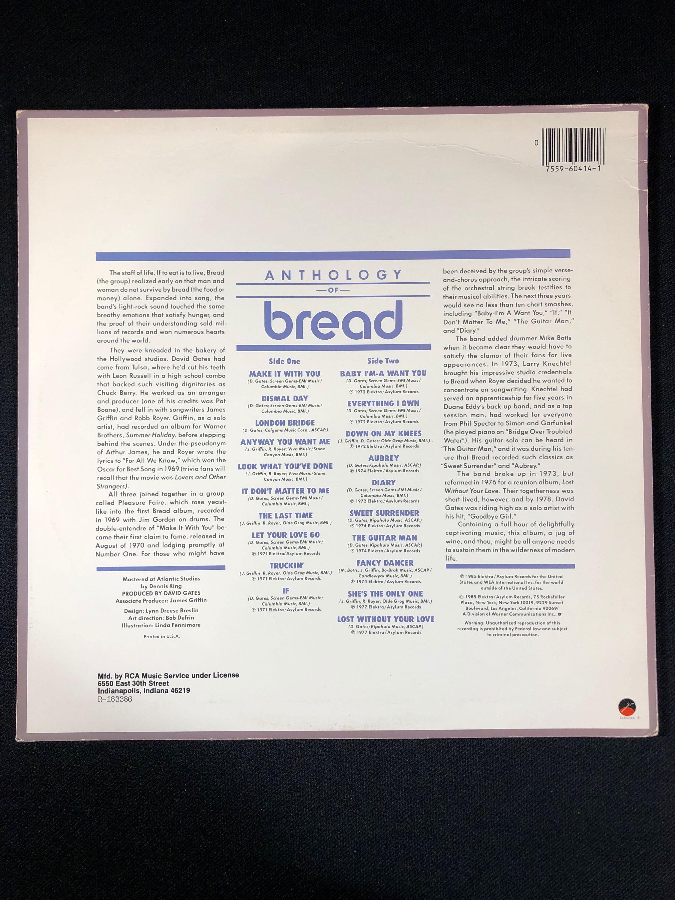Bread "Anthology of Bread" Autographed Album Signed by David Gates