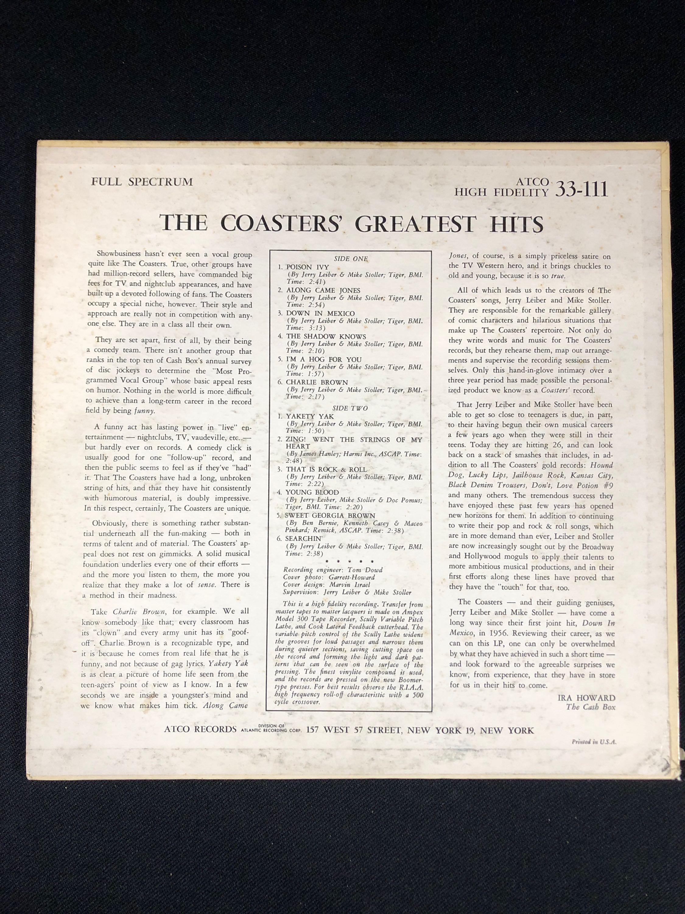 The Coasters "Greatest Hits" Autographed Album signed by Carl Gardener