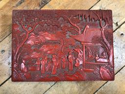 Chinese Carved Cinnabar Box w/ 2 Trays