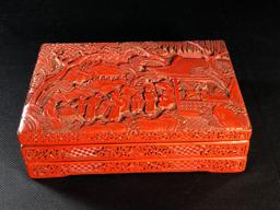 Chinese Carved Cinnabar Box w/ 2 Trays