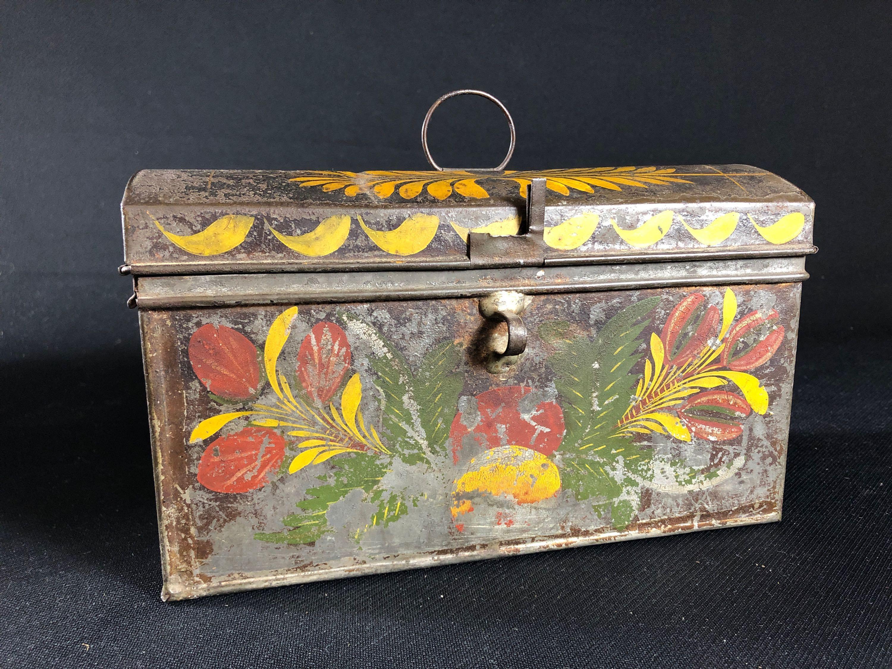 1830's Country Americana Tin Document Trunk 5.5" T x 9.5" L x 4" D