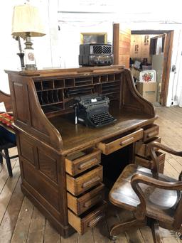 Oak Roll Top Desk 51" T x 49.5" W x 34" D