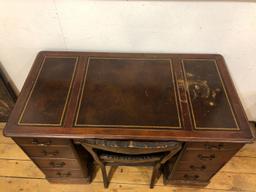 Maple Leather Top Writing Desk w/ Needle Point Upholstered Chair