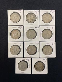 Lot of (11) (1951-1963) Silver Franklin Half Dollars