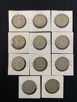 Lot of (11) (1951-1963) Silver Franklin Half Dollars