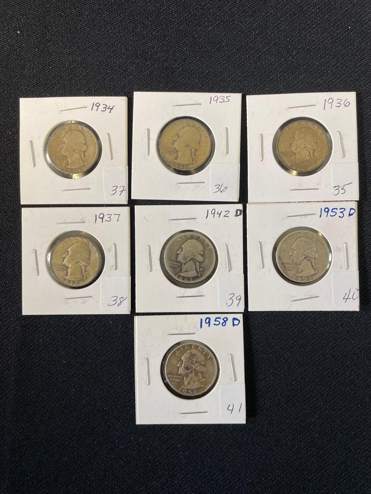 (7) Silver Washington Quarters, See Description For Details