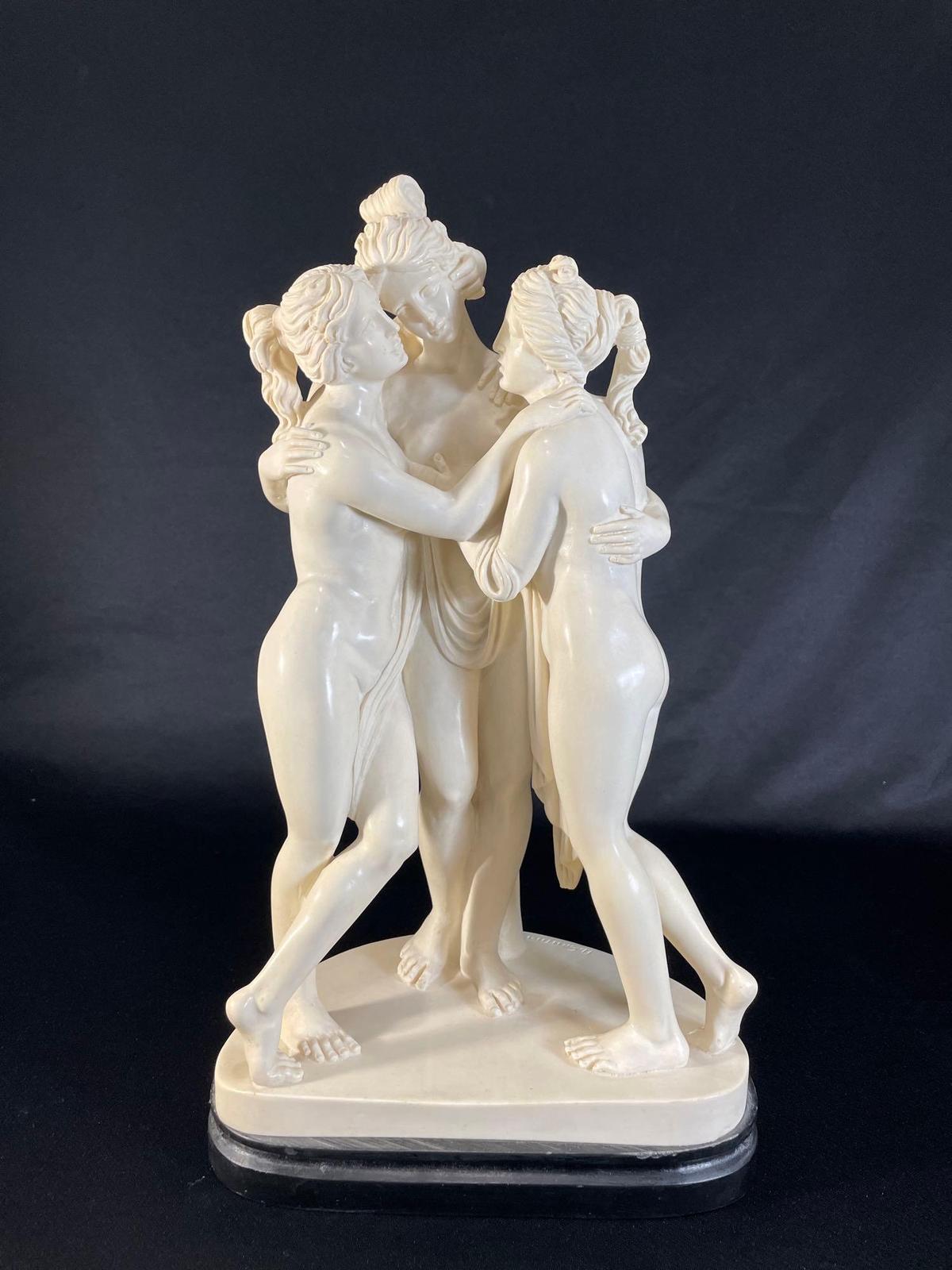 Antonio Canova Copy By A. Santini "The Three Graces," Statue In Cultured Marble, 17"h