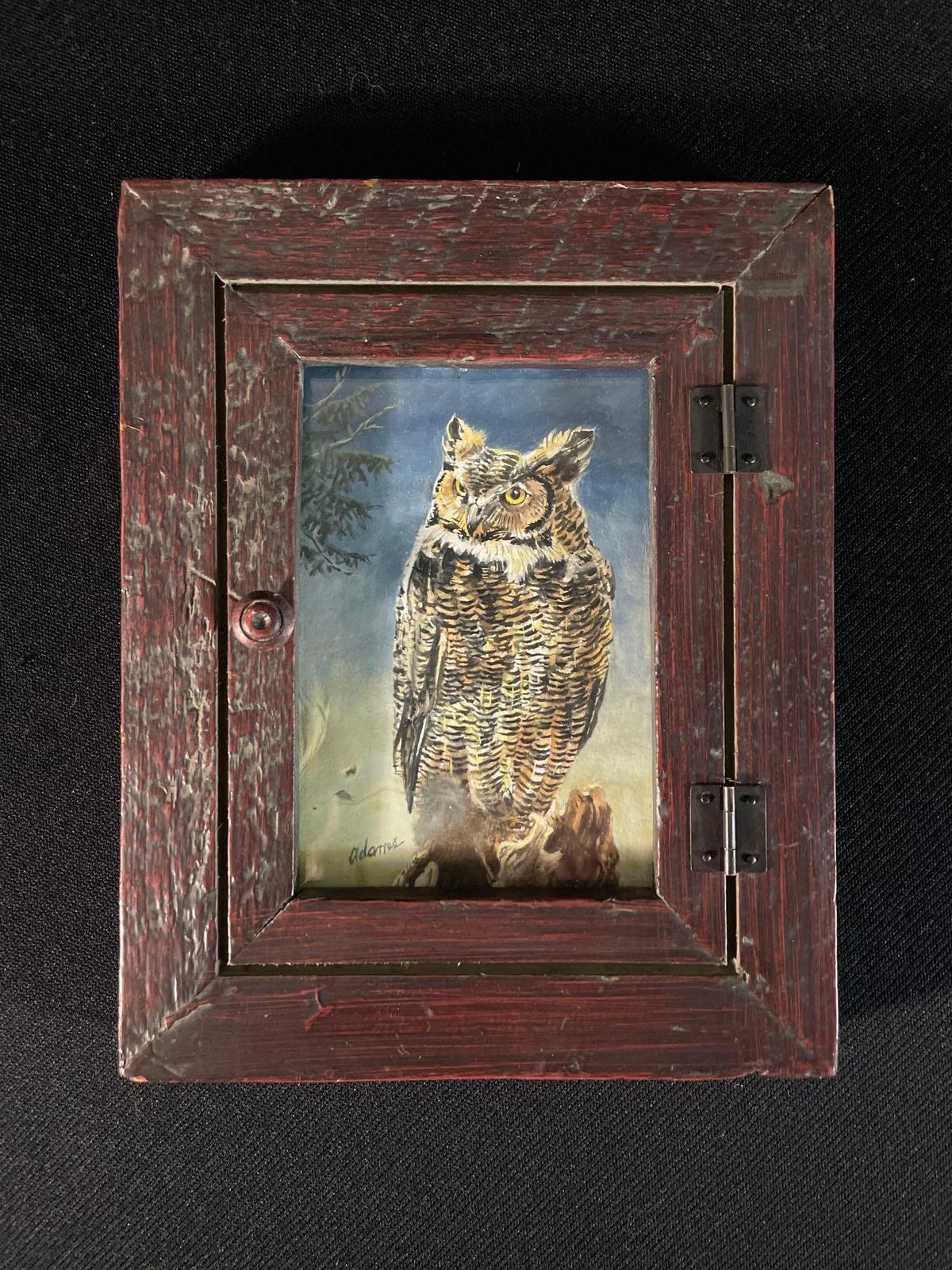 Norman Adams (American 1933-2014) Framed Painting Of Great Horned Owl