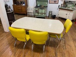Mid century modern Formica top dining table w/ leaf & (3) matching chairs