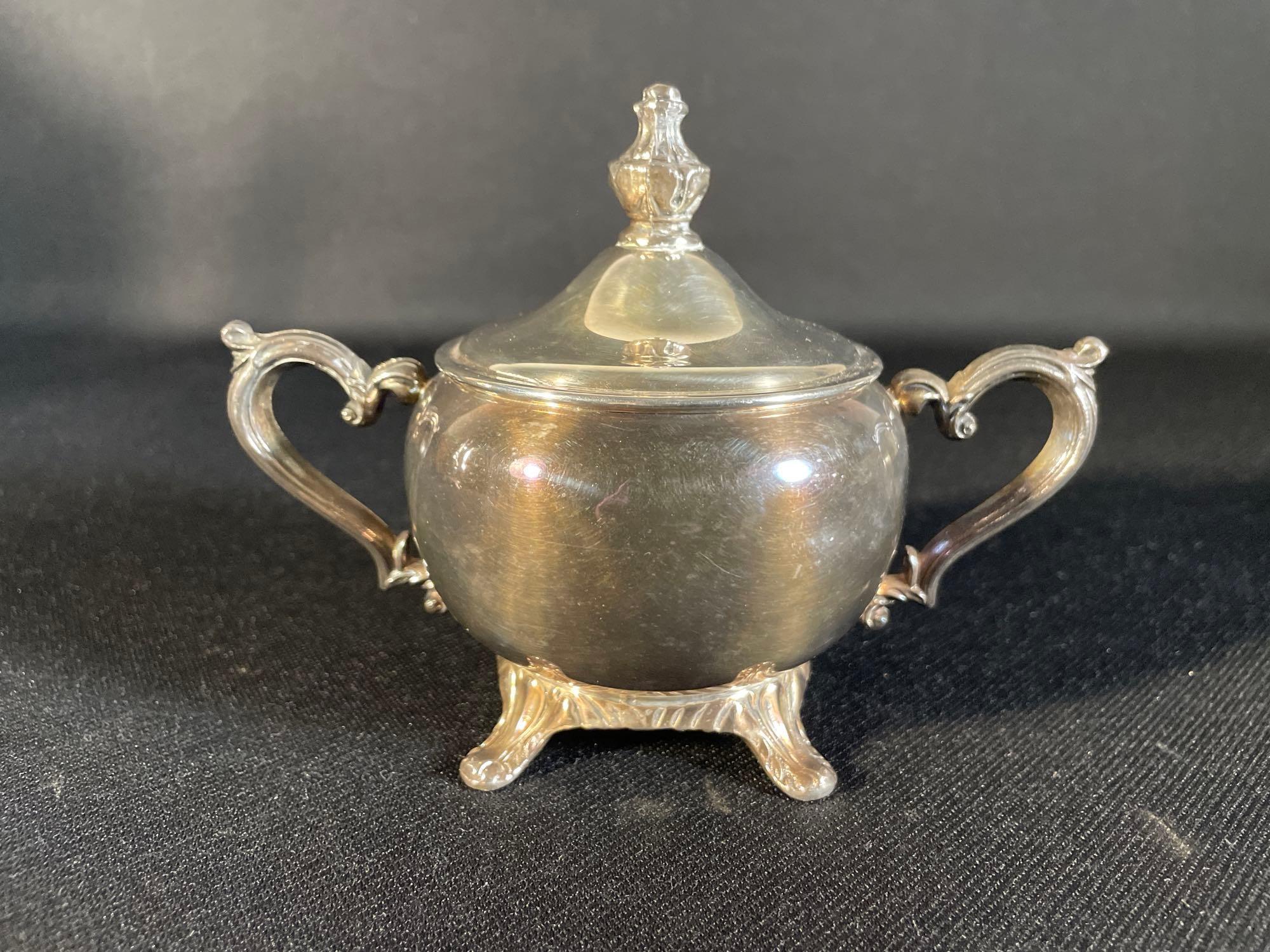 Antique WM Rogers 800 silver tea/ coffee kettle w/ cream & sugar set