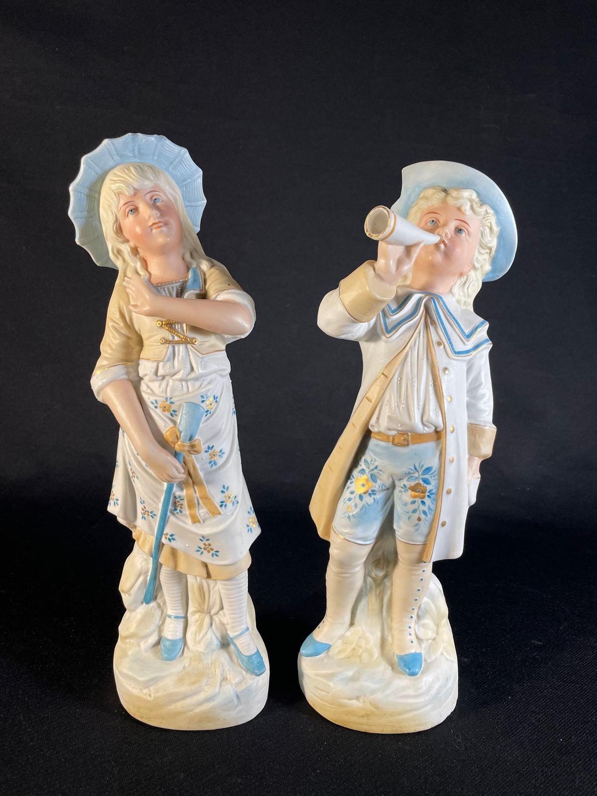 Pair of 12-1/2" antique bisque style ceramic figurines -see photo's-