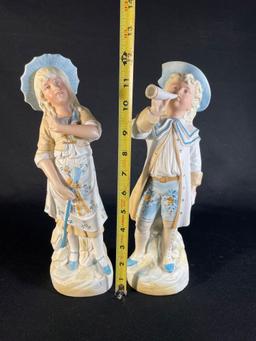 Pair of 12-1/2" antique bisque style ceramic figurines -see photo's-