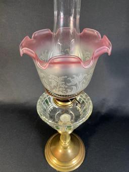 Antique Brass Victorian Lamp, Shade Is Marked Vianne