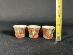 (3) Vintage Stasuma Moriage "The Goddess of Mercy & immortals" saki cups