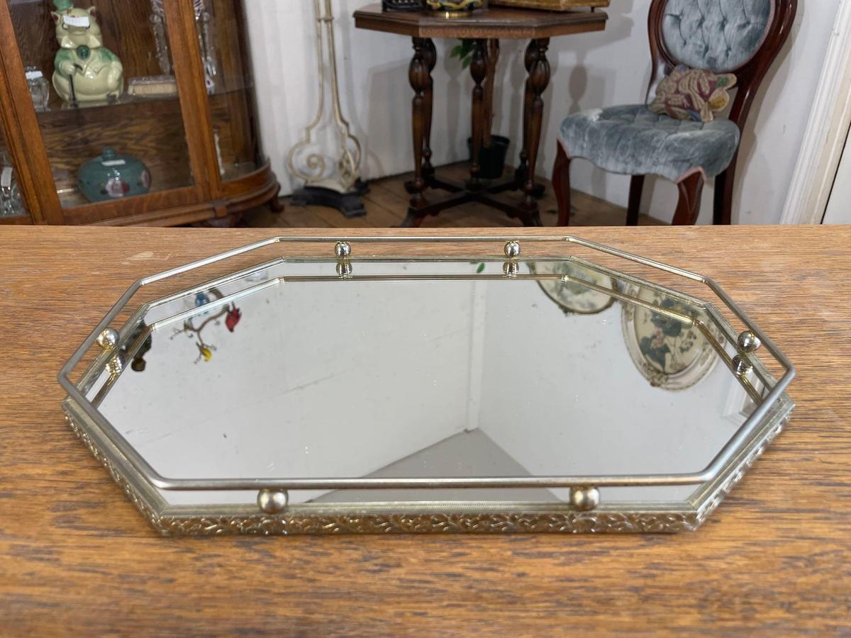 Vintage Octogan Dresser Mirror/Vanity Tray 13" W x 9" H