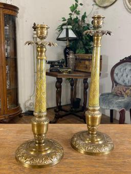 Ornate Heavy Brass Candle Stick Holders Made in India 15" & 16-1/2" Tall