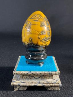 Resin Hand Carved Decorative Egg w/ Shadow Box