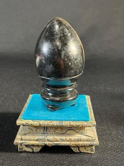 Resin Hand Carved Decorative Egg w/ Shadow Box