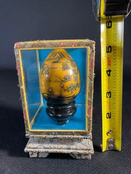 Resin Hand Carved Decorative Egg w/ Shadow Box