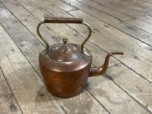 Large antique copper kettle w/ brass & copper handle