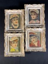 (4) Framed Portrait Prints Of Ladies