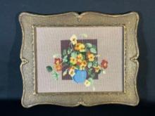 Vintage floral needlepoint picture, framed
