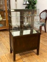 Antique Locking Display Case Two Glass & One Mirrored Shelf Plus Storage Compartment 24-1/2"W x 42"H